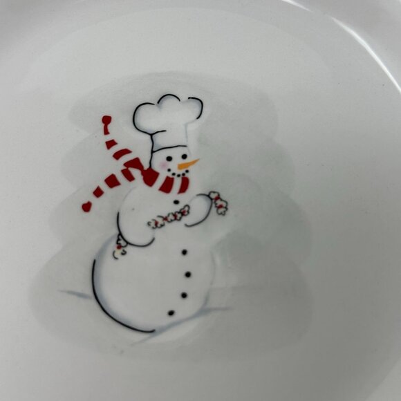 Williams Sonoma Outlet Snowman Chef Plates 6in Red Rim Winter Appetizer Set - Picture 3 of 16